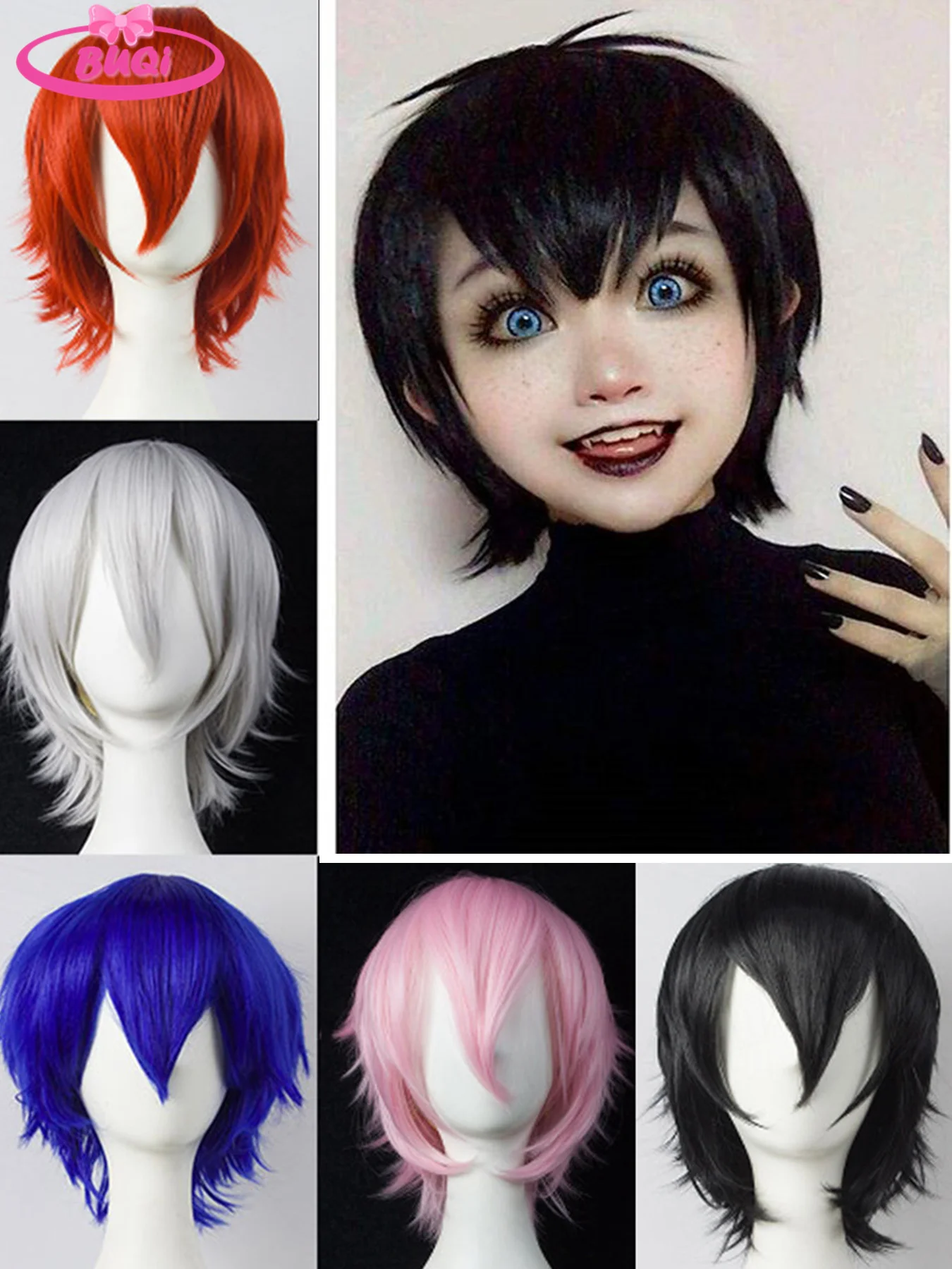 

BUQI Synthetic Wig Cosplay Wig White Red Green Blue Pink Yellow Hair Short Layer Wig Fake Hair Extension Cosplay Party Wig