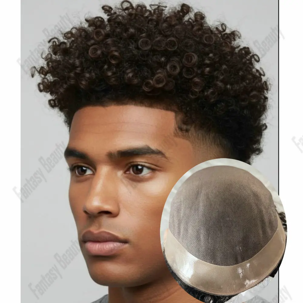 

10 мм/12 мм афро-мужской кудрявый мужской капиллярный протез, тонкий моно Npu парик из человеческих волос, мужские прочные системы натуральных волос