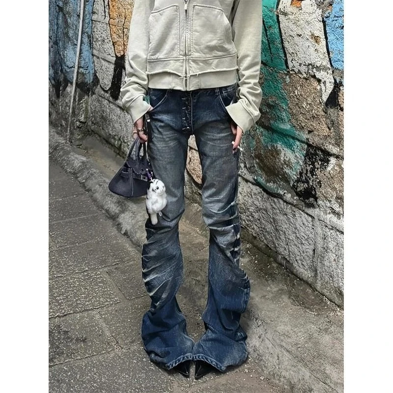 

Американские винтажные джинсы Y2K в стиле панк 2000-х годов, женские расклешенные джинсы с завышенной талией, модные брюки в пол в стиле High Street