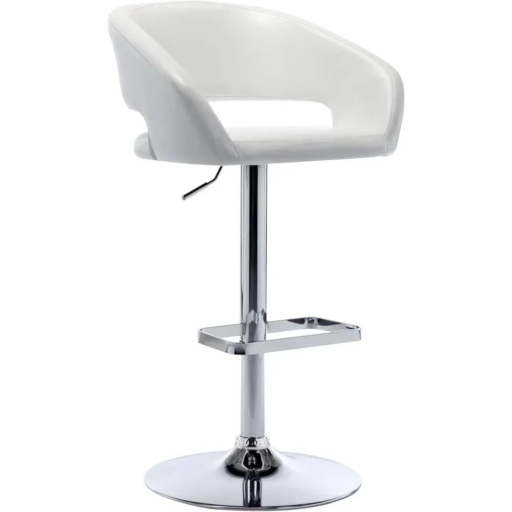 Adjustable Bar Stool with Hollow Back and Arms, Modern PU Leather Swivel Barstool, Airlift Counter Height Bar Chair