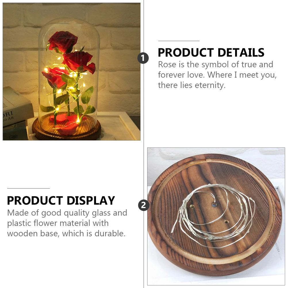 

Led Rose Lamp Flowers In Glass Dome Preserved Ornament Eternal Decoration Light Gold Leaf Immortal Gift Flower Decor