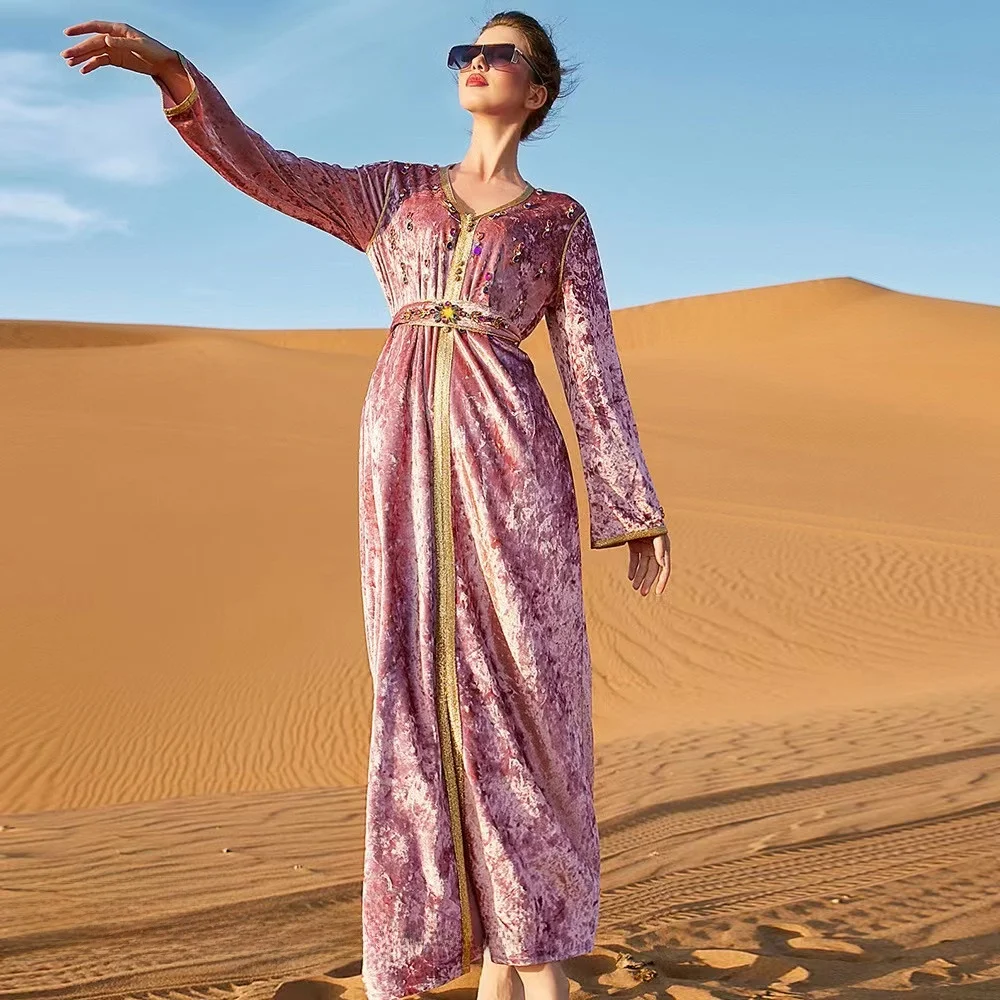 

Элегантное платье с ручной вышивкой стразами, женское роскошное длинное платье А-силуэта с V-образным вырезом, повседневное летнее модное платье с бриллиантовой отделкой