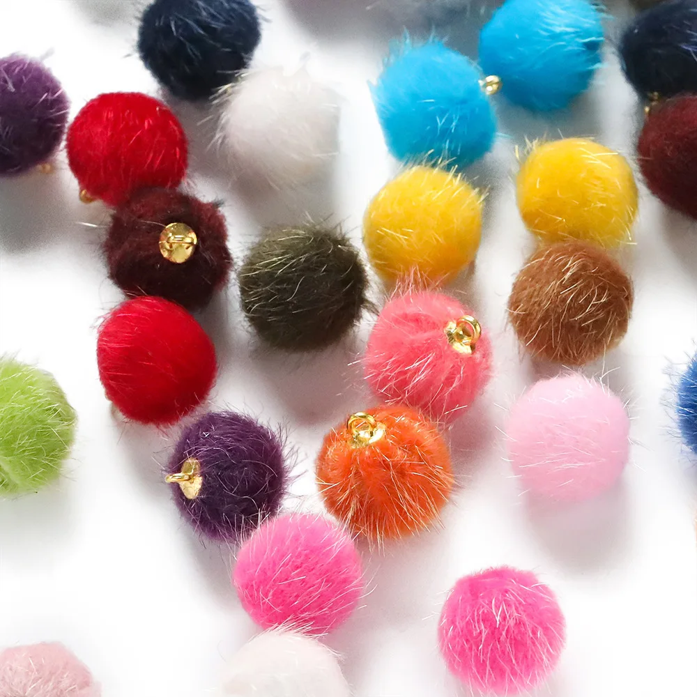 10Pcs Imitation Mink Fur Ball Polyester Pendant 15Mm Plush Beads Handmade DIY Earrings Hair Necklace Accessories