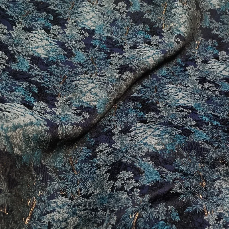 

Retro Blue Flowing Gold Silk Jacquard Fabric Creative Relief Texture Dress Top Pants Clothing Designer Fabric