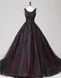 Vestido de novia gótico Vintage de lujo Borgoña y negro, vestido de novia con corsé con cuentas, ropa Formal de novia de encaje 2024 personalizada