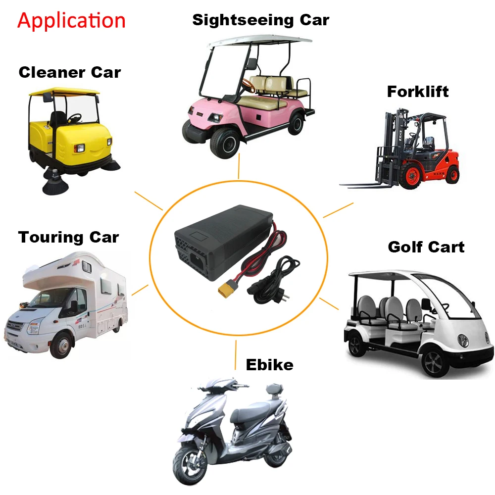 50.4V 3A DC Lithium Fast Charger 12S 44.4V 43.2V Li-ion 20AH 30AH Battery Charger XT60 DC Connector With Fan