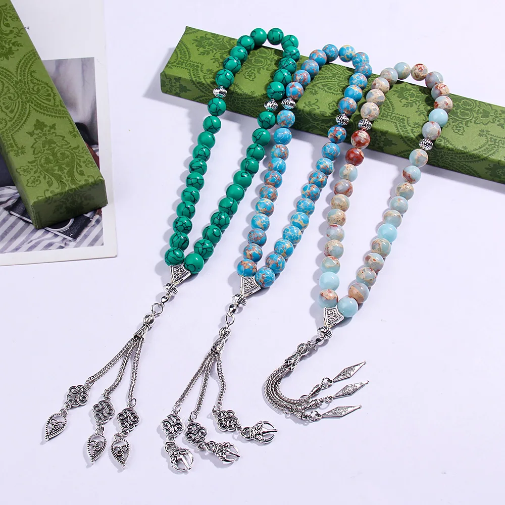 33 Imperial Stone/Turquoise Praise Beads Bracelet 10mm Handmade Prayer Beads - An ideal gift for Eid al-Fitr and Ramadan