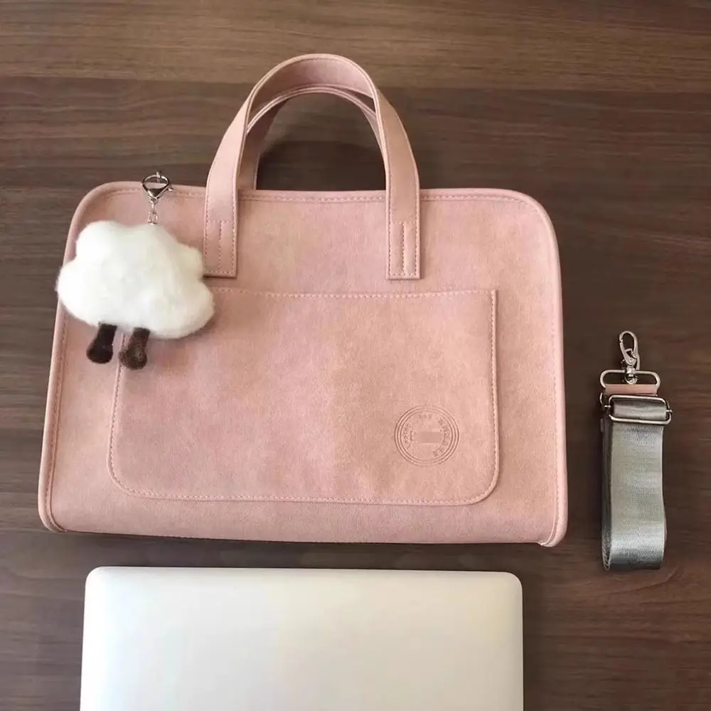 13-14/15-16Inch Laptop Notebook Case Felt Briefcase Notebook Pouch Shockproof with Bear Pendant Computer Storage Bag Business