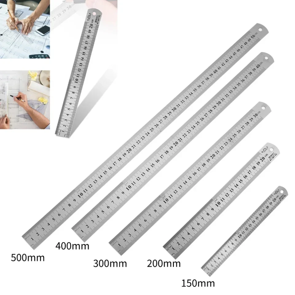 150mm/500mm Metal Scale Stainless Steel Straight Ruler Measuring Stationery Drafting Accessory Hand Tool School Office Supplies