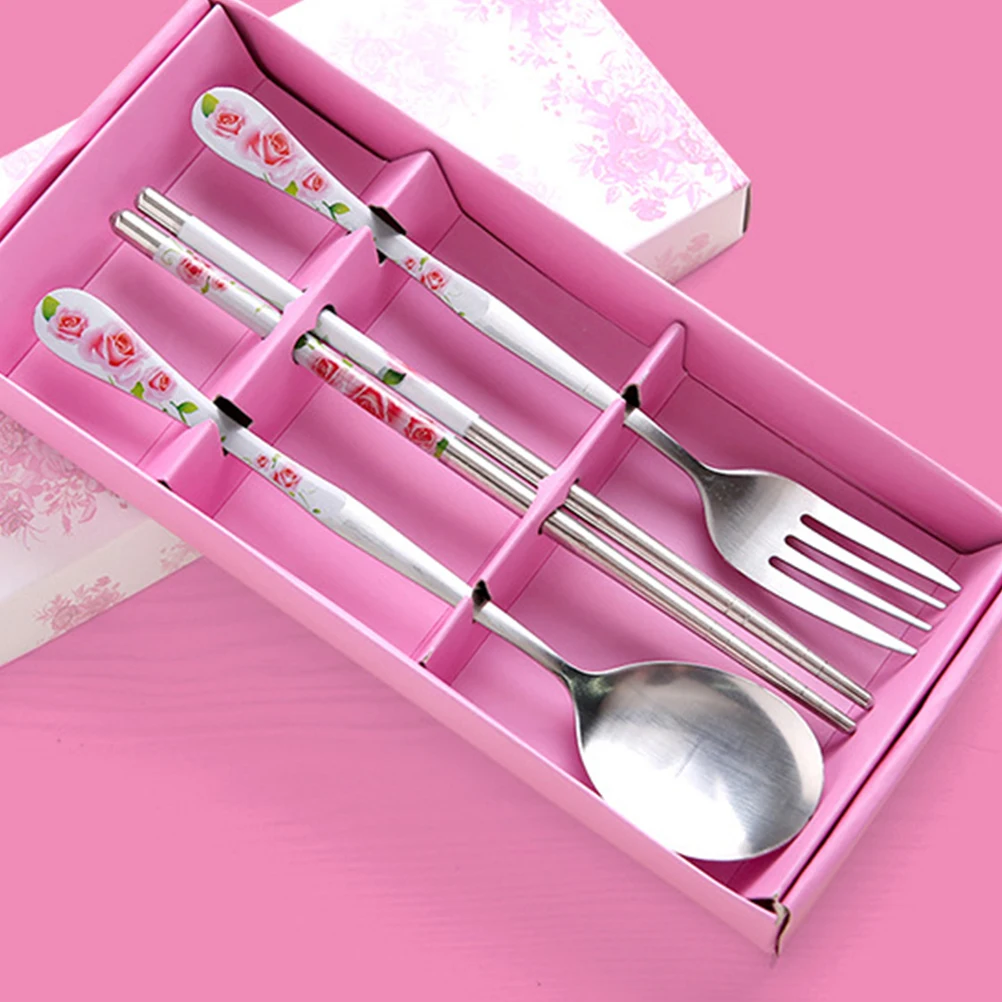 

Spoon Chopsticks and Spoons Fork Tableware Stainless Steel Cutlery Serving Pink
