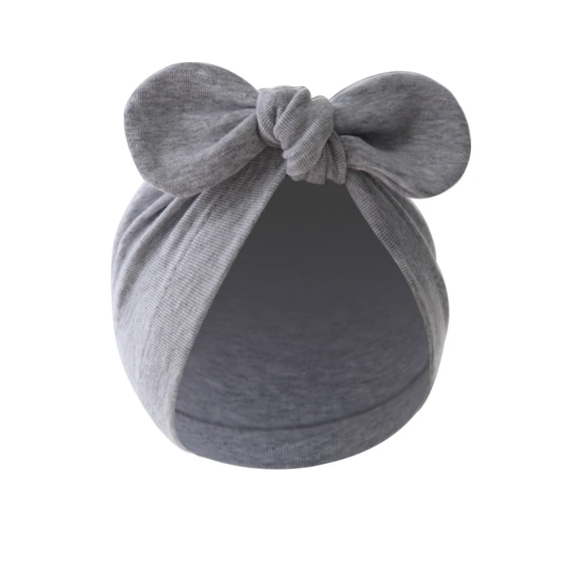 Cute Bunny Ears Baby Turban Hat Solid Color Infant Beanie Cap for Girls Boys Soft Cotton Indian Cap Toddler Bonnet Headwrap