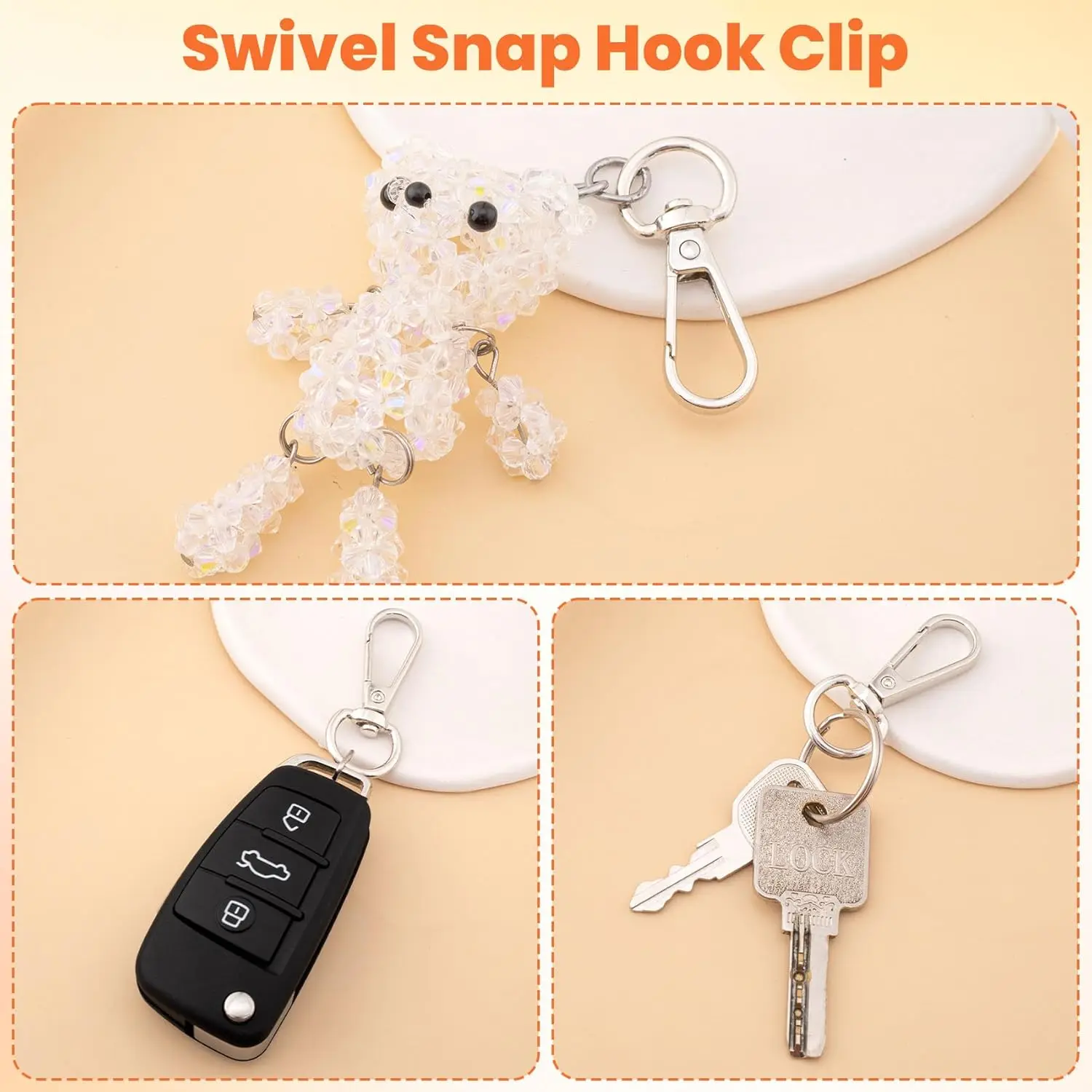 10/15 Sets Swivel Snap Hooks with Split Key Rings Lobster Claw Trigger Clasps for Keychain Clip Lanyard Bag Purse Tag view 5
