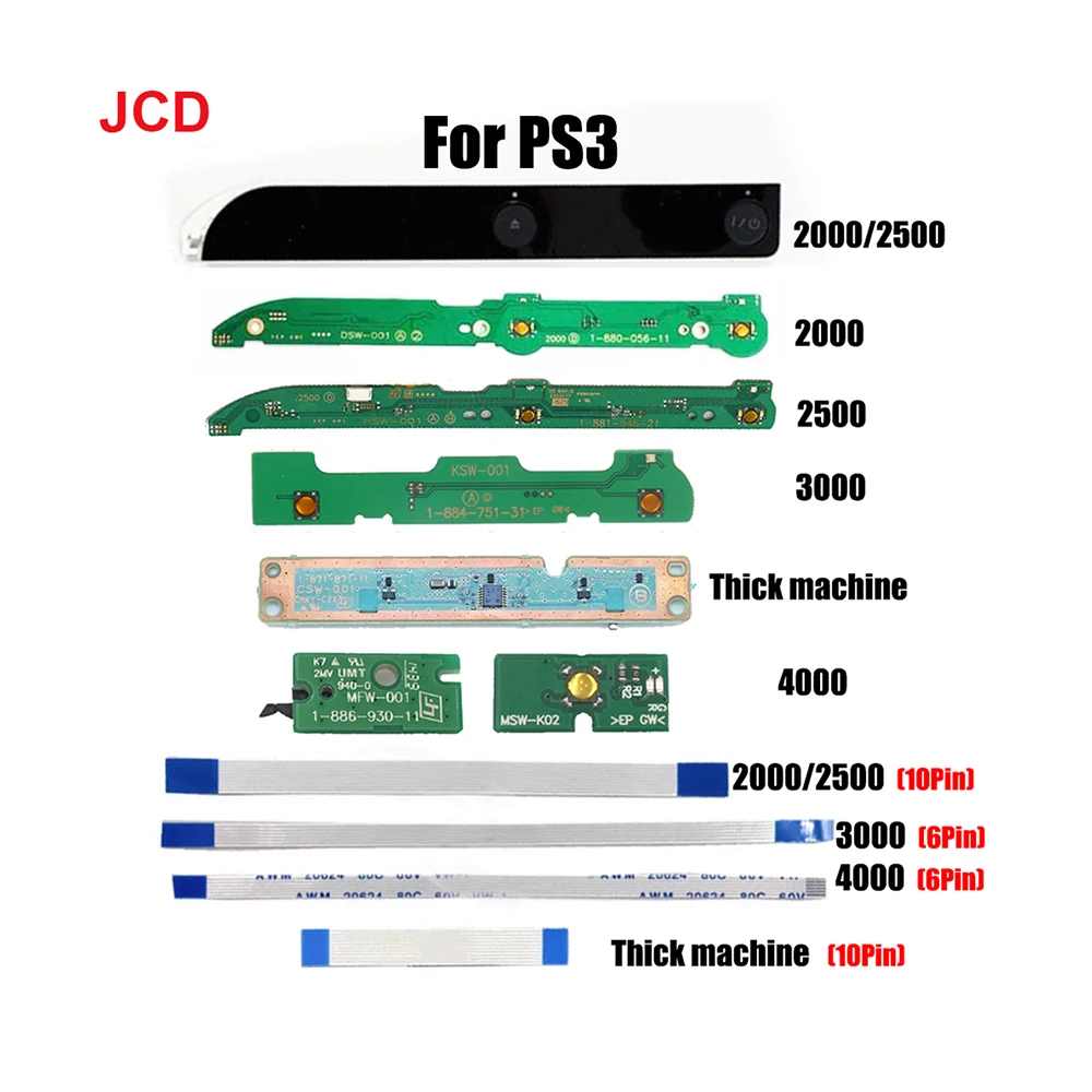 

JCD Power Button On OFF Switch Board Ribbon Cable Board Flex Cable For PS3 Slim 2000 2500 3000 4000 Console Parts Replacement