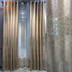 Blue Beige Velvet Hollowed Out Embroidered Curtains for Living Room Bedroom Balcony French Window Customized Home Decoration