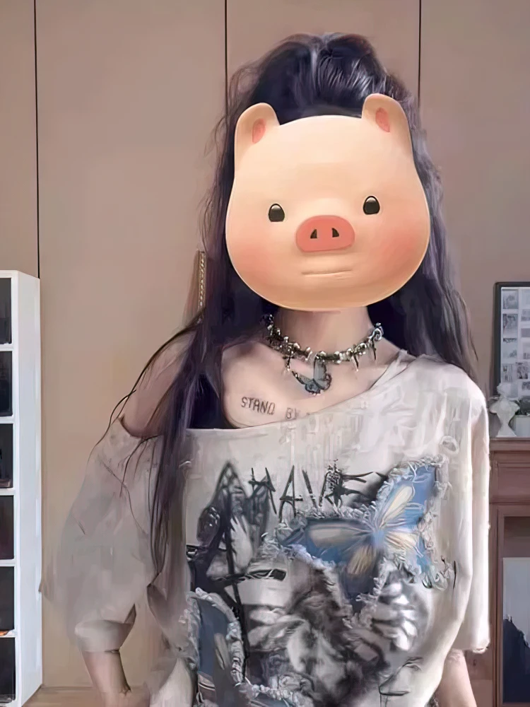 Vintage Y2k Sommer Off Shoulder Oversize Grafik T-Shirt Damen 2000er Chic Kurzarm Top Damen Vintage 2025 Neu