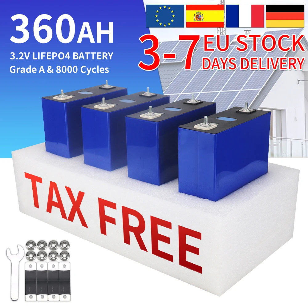 Image of Hochleistungs-12V-350AH-3.2V-360AH-Lifepo4-Lithium-Eisenphosphat-Batterie 12V 24V 36V 48V Klasse A Wiederaufladbare Zellen Solarspeicher EU-Lager Steuerfrei