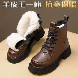 Fur and fur integrated snow boots for women, winter with thick velvet and warm cotton shoes, anti slip women's casual shoes