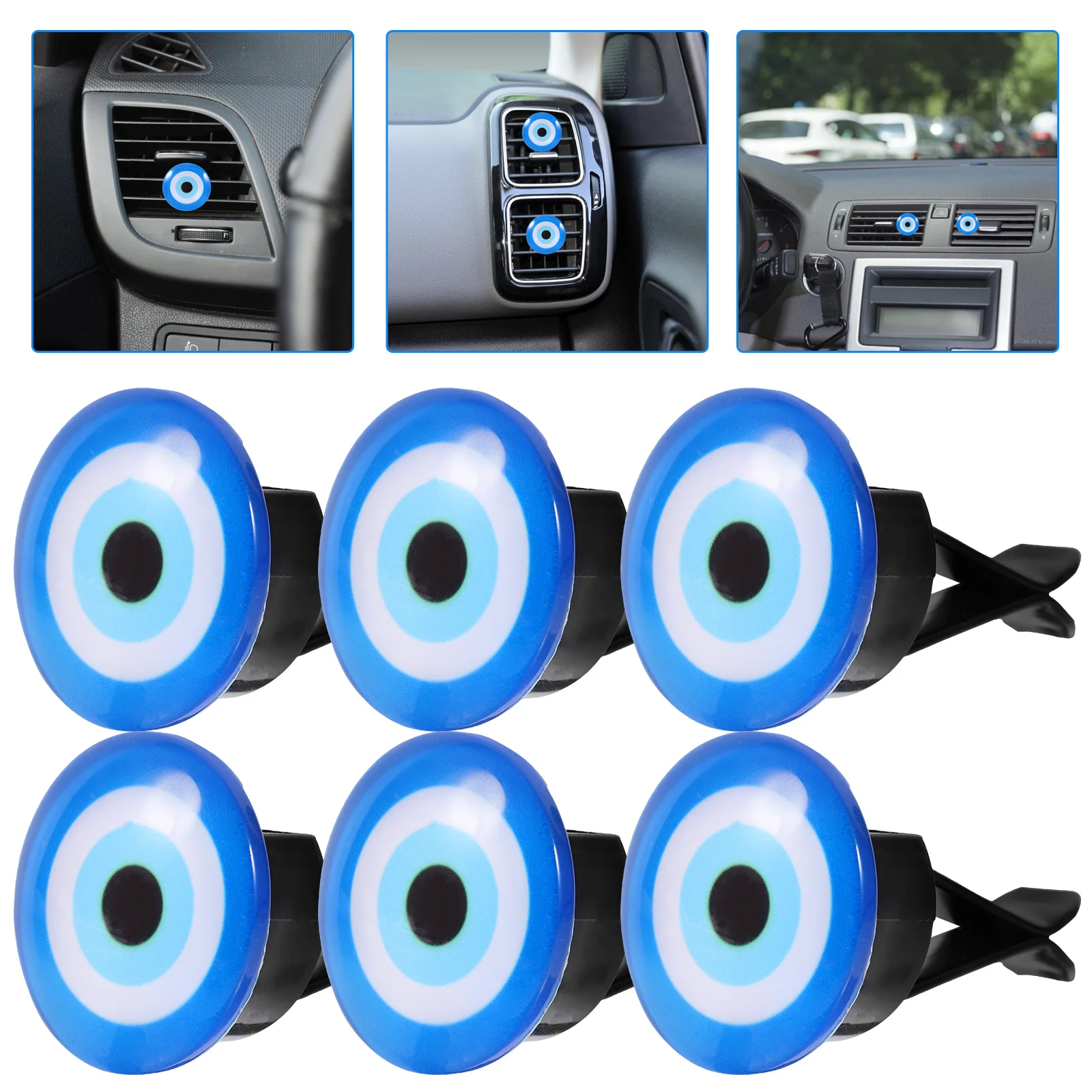 

6 Pcs Car Decoration Evil Eye Accessories Cute Air Freshener Vent Clip Diffuser Clips Outlet Automotive Dashboard Decorations