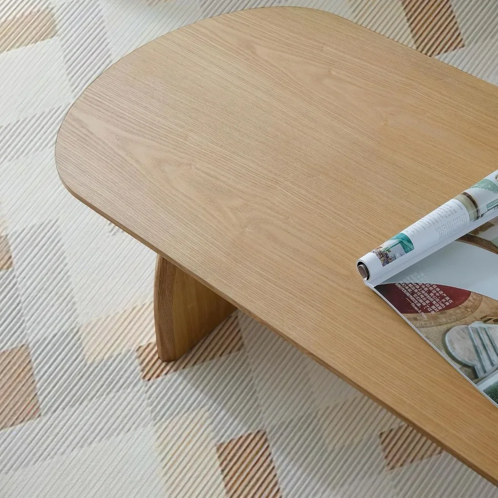 طاولة قهوة خشبية بيضاوية، 47 تصميمًا بسيطًا، قطعة مركزية منحنية حديثة، طاولة جانبية منخفضة لغرفة المعيشة