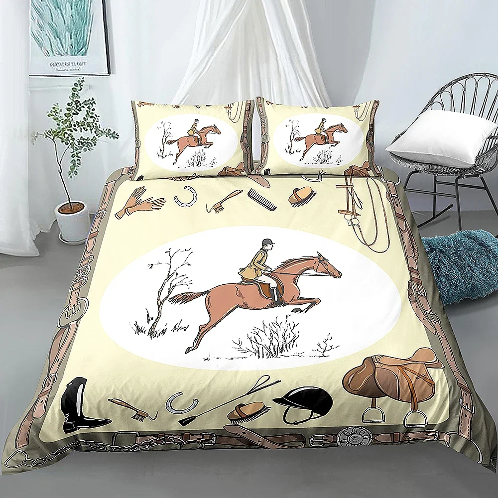 Animals Duvet Cover Set King Equestrian England Tradition Horse Riding Pattern Bedding Set 3Pcs Comfortable Household Products