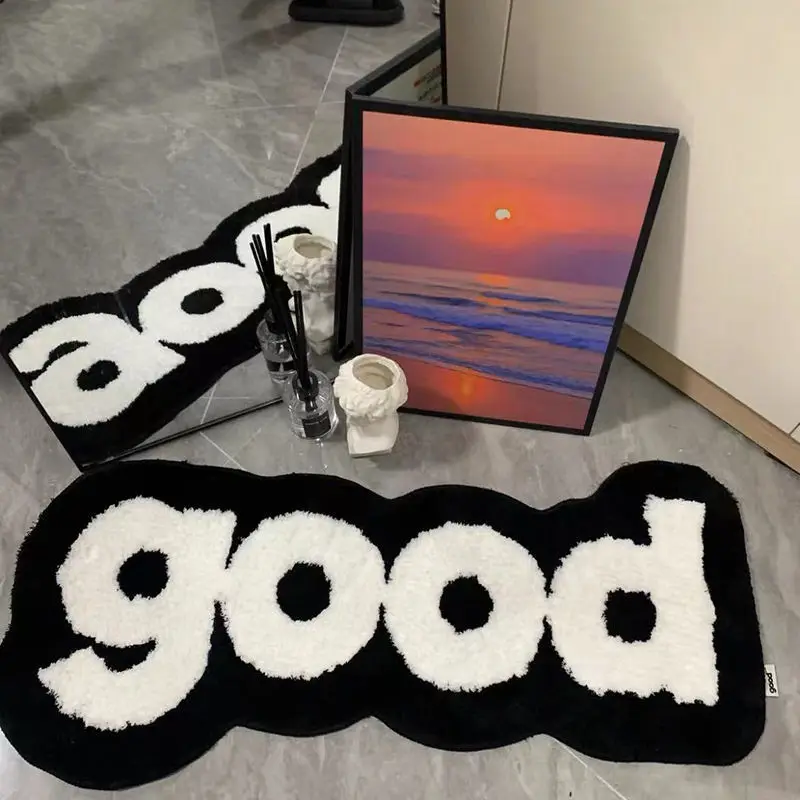 Nordic Tufting GOOD Living Room Carpet Soft Black White Letters Children Bedroom Mat Pad Anti-slip Rug Kawaii Home Tidy Decor