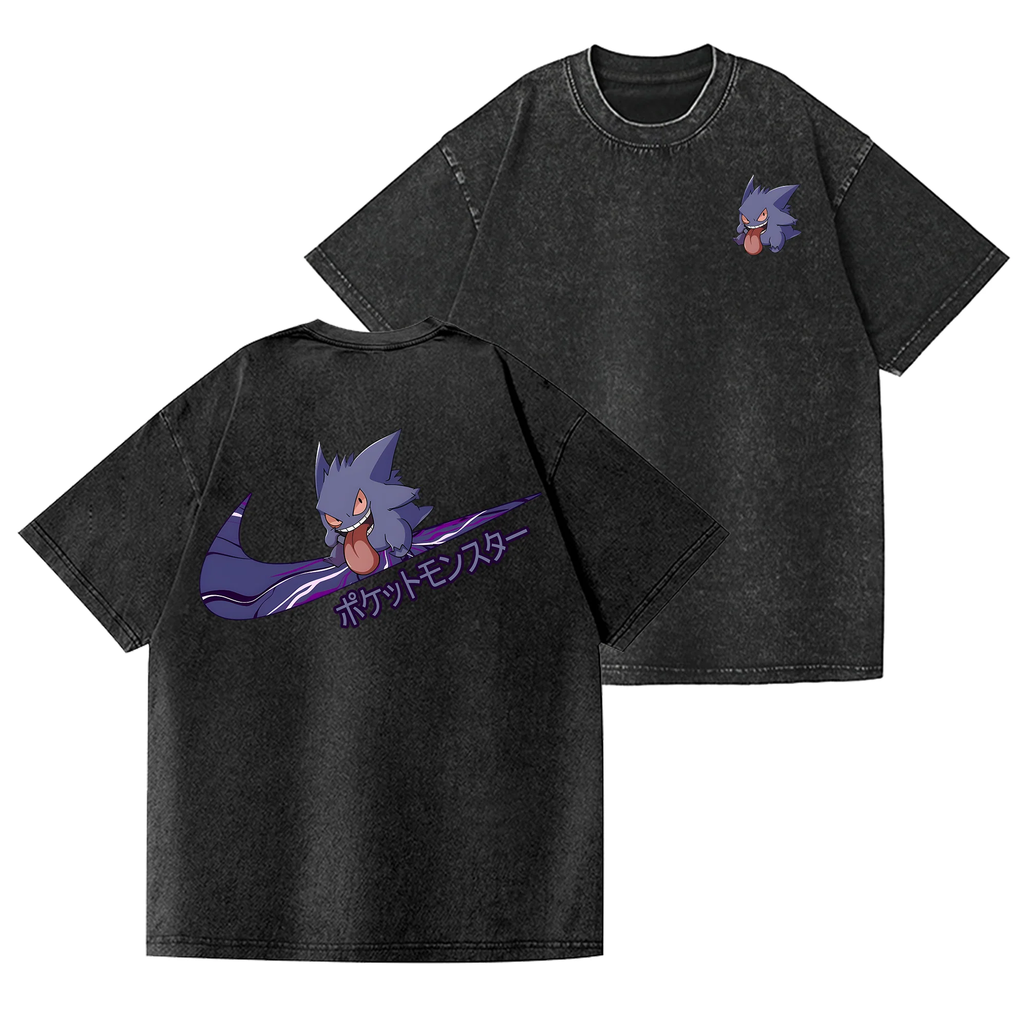 T-shirt unisexe Gengar Pokémon Anime surdimensionné pour homme, style vintage délavé, tee-shirt à manches courtes pour femme, streetwear décontracté, nouveauté été 2026