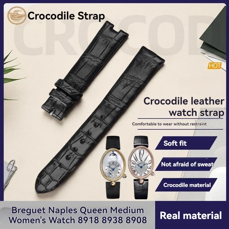 For Breguet Naples Queen Medium Women's Watch 8918 8938 8908 Series Customized Crocodile Leather Strap 16mm Alligator Watchband