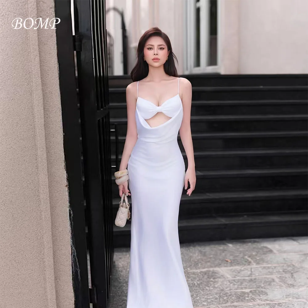 

BOMP Simple Wedding Party Dress Sweetheart Cut Out Corset Mermaid Sweep Train Satin Formal Occasion Evening Gown Customized