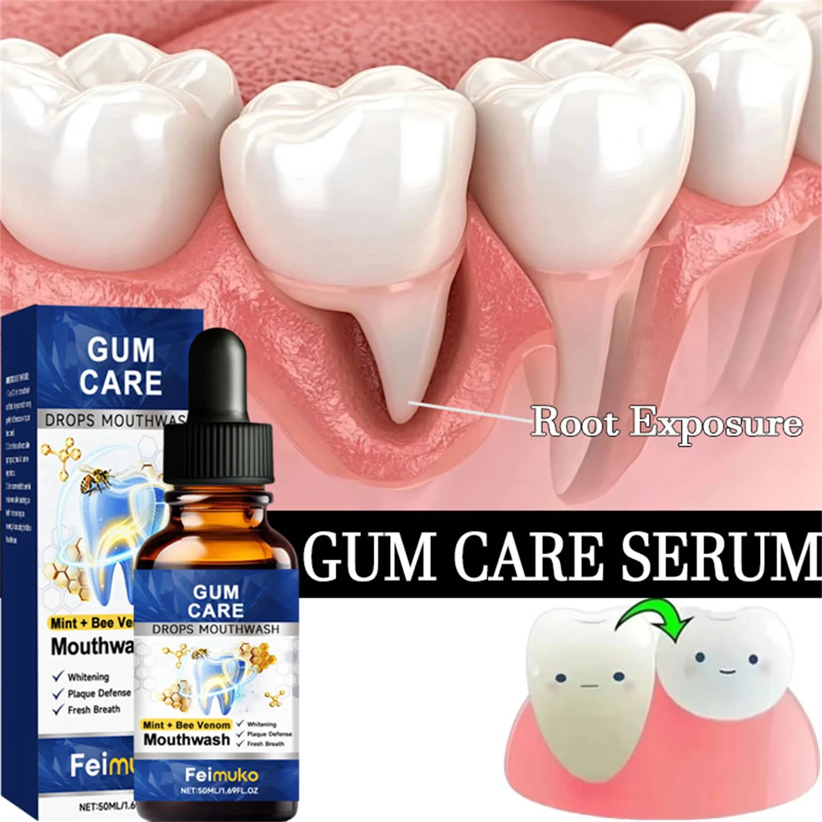 50ML Damaged Gum RepairCare Gel Serum Relieve Sore Gums Allergy Deep Cleaning Teeth Stains Tartar Serum Dental Caries Toothpaste