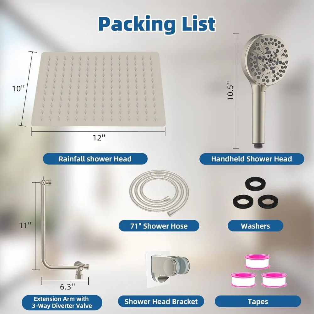 Cabeça de chuveiro portátil de alta pressão com 12 configurações totalmente metálica com 10 opções de spray e extensão de chuveiro ajustável de 11 pés