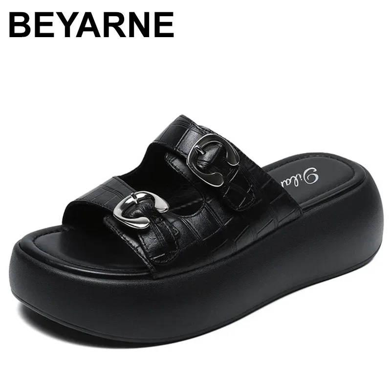 

Сандалии женские из натуральной кожи, Пляжная удобная обувь, уличные тапочки на платформе