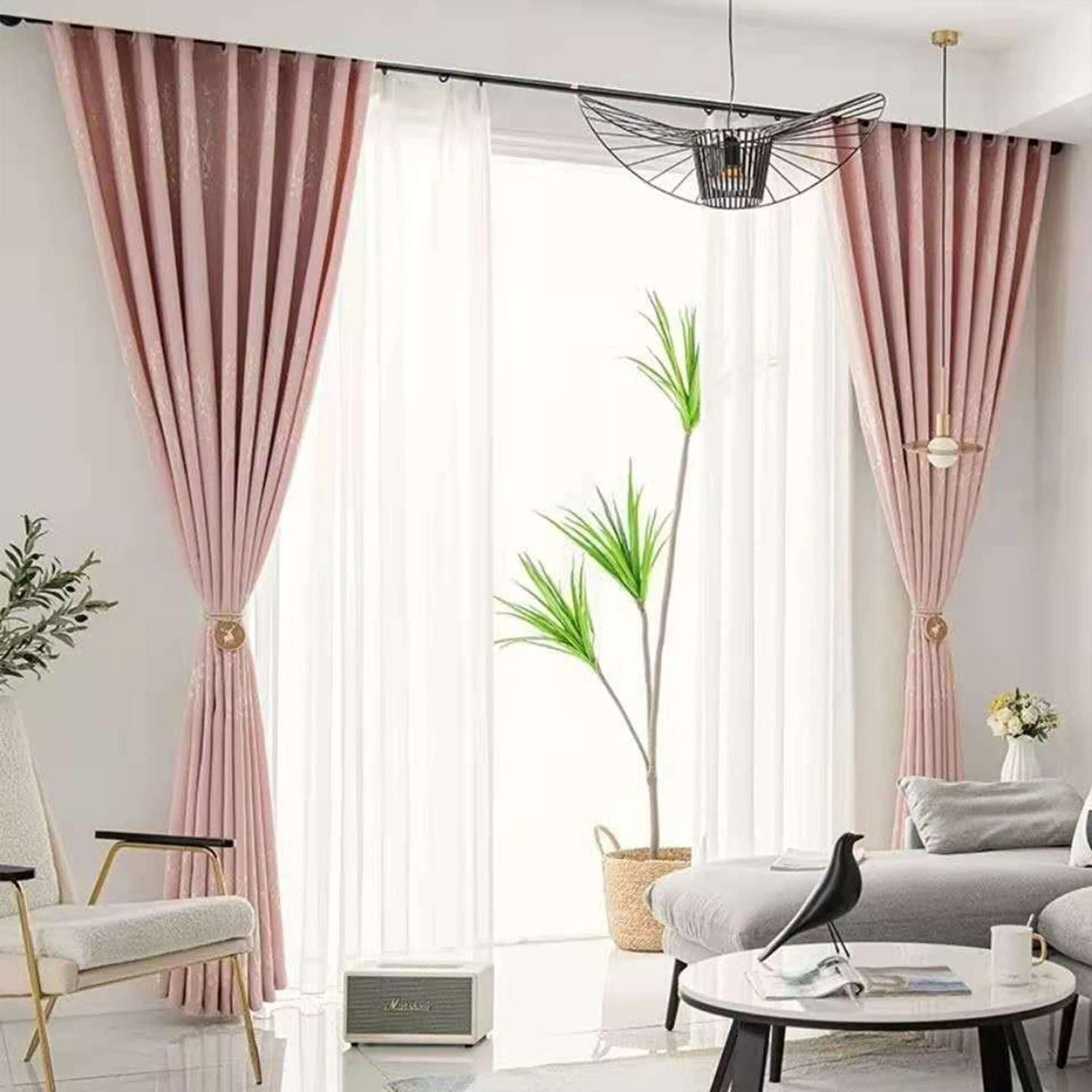 1pc [Eyelet Style] [Elegant Jacquard] Thick Blackout Curtain, Heavy Fabric + Soft Handfeel,For Living Room/Bedroom