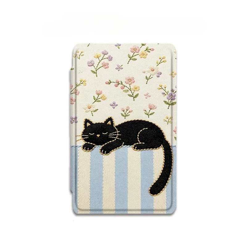 XTEINK X4 Pro Ebook Reader Protective Case, Embroidered Cat Magnetic Cover, Anti-Scratch Lightweight Shell