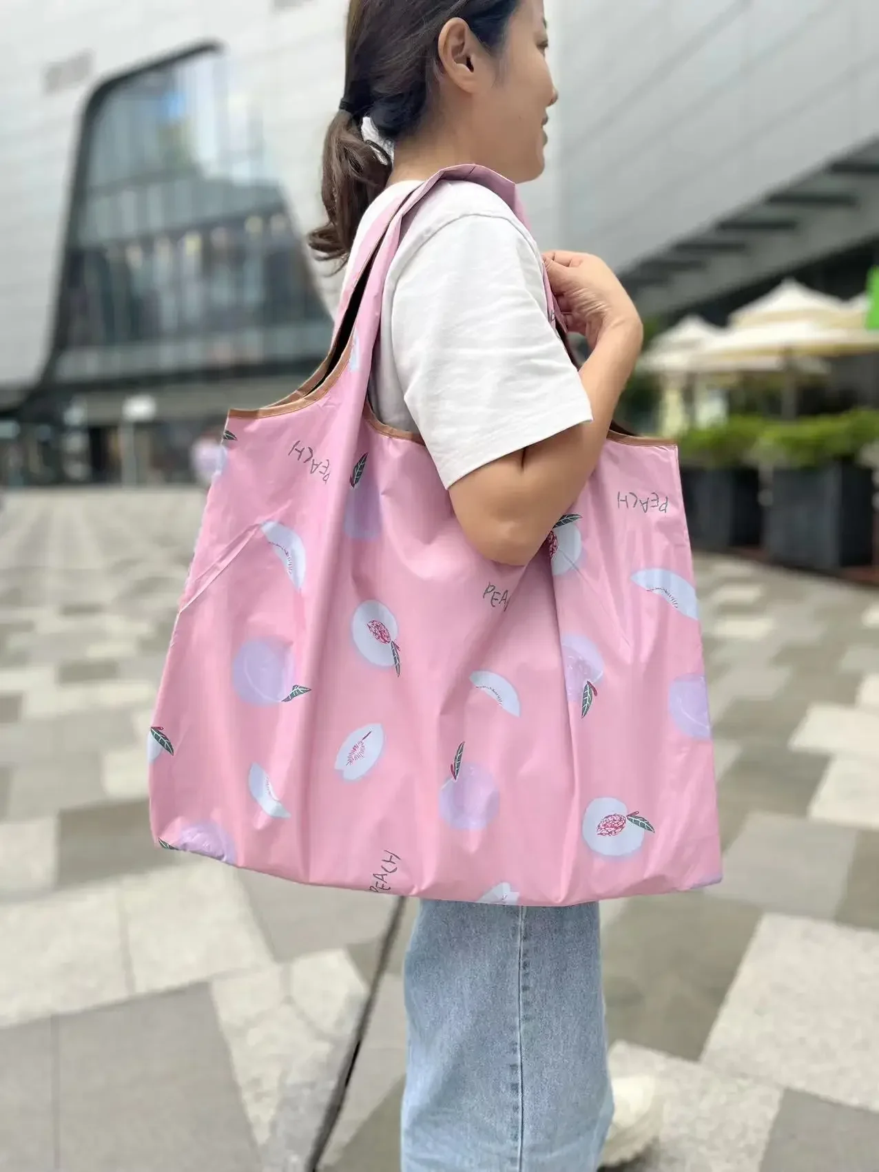 大サイズの防水ショッピングハンドバッグ,再利用可能で折りたたみ可能なショッピングバッグ,環境に優しいピンク