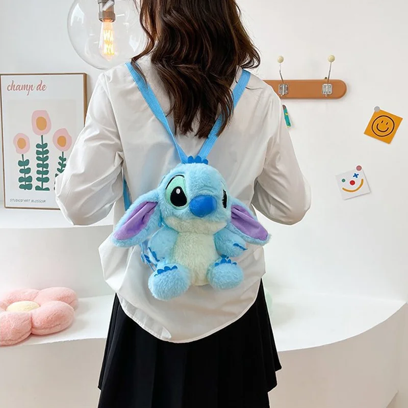 New Disney Cartoon Plush Backpack Kawai Stitch Doll Shoulder Bag Autumn And Winter Style Children\'S Schoolbag Kindergarten Gifts