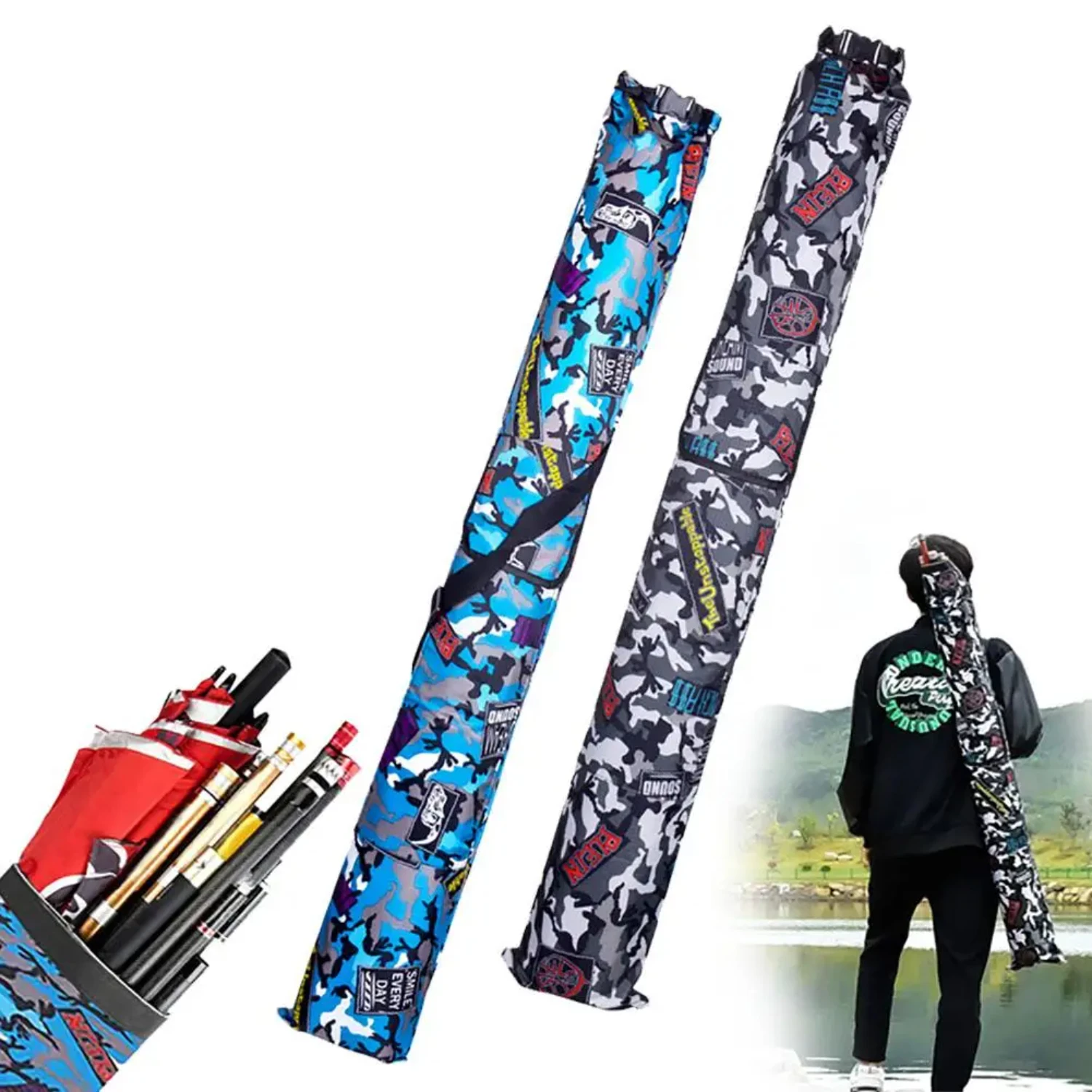 

130cm Folding Camouflage Fishing Umbrella Waterproof Large Capacity Fishing Rod Fishing Tackle Pouch Rod Case