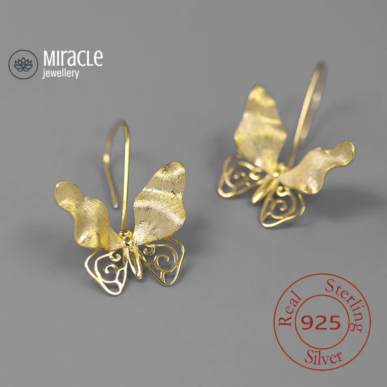 Miracle Sterling Silver 925 Flying Over The Sea Beautiful Butterfly Natural Elegance S925 Pure Silver Women's Earrings For Gift