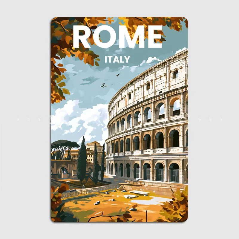 City of Rome in Italy Vintage Travel Scenery Poster Metal Sign Mural Plates Club Tin Sign Home Decor Room Decoration Wall Decor