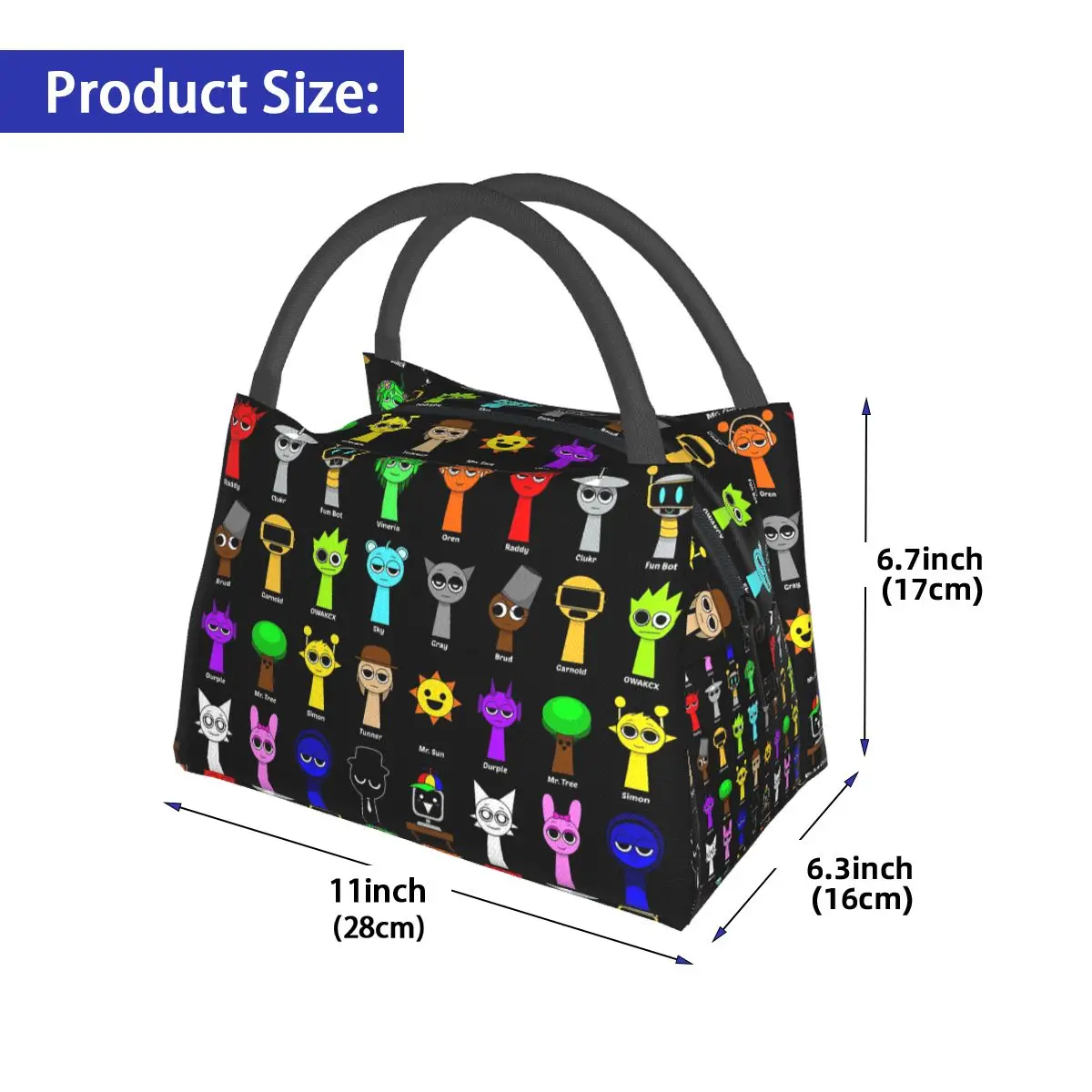 All My Sprunki Game Toys Insulated Lunch Bag for Women Bento Storage Food Boxes Portable Container Cooler Thermal Lunch Box Tote