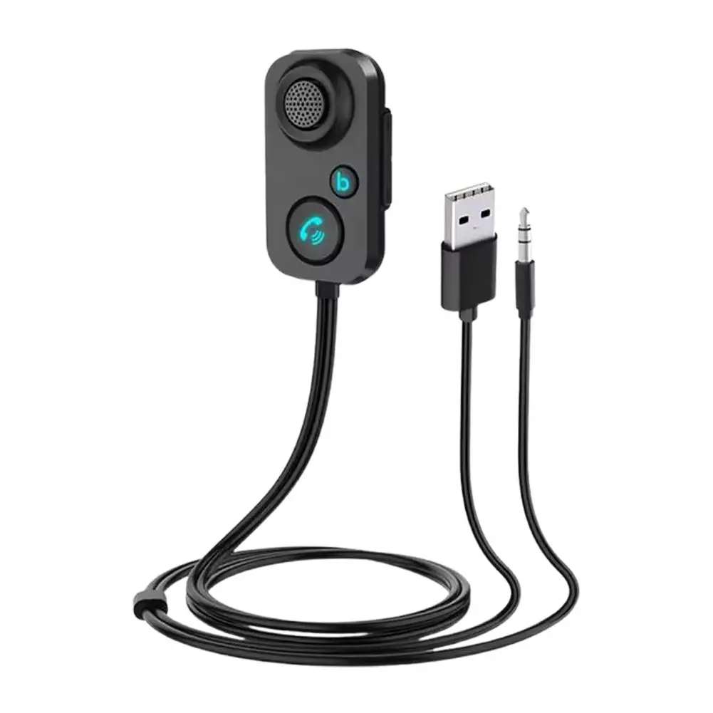 Adaptor Audio nirkabel mobil, 2 In 1 Bluetooth kompatibel 5.1 penerima pemancar Stereo 3.5mm adaptor Aux Handsfree Kit mikrofon mobil