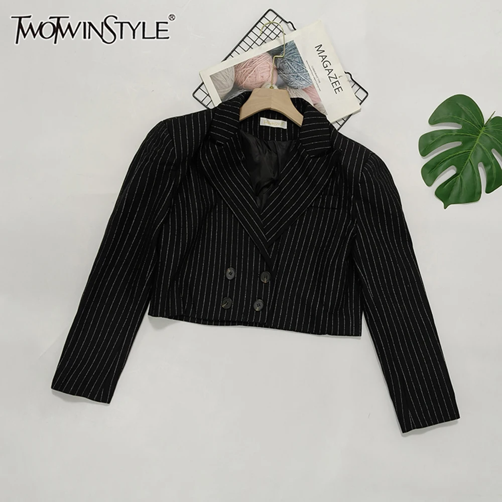 

Женские приталенные блейзеры в полоску во французском стиле TWOTWINSTYLE, с V-образным вырезом, длинными рукавами, осенняя повседневная куртка для работы, новинка TJA26148