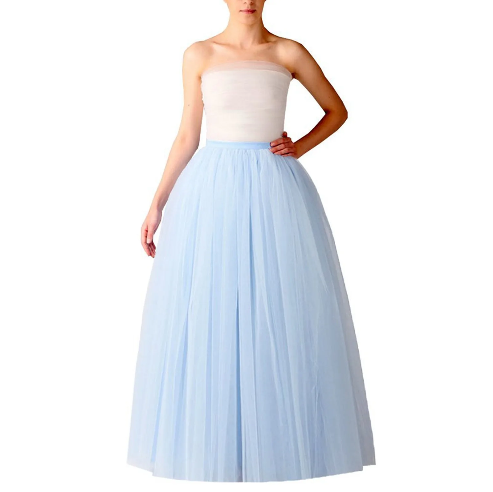 Mardi Party Women Boneless Wedding Mesh Porcelain Color Petticoat Puffy Long Tutu Skirt Carnival Festival  Celebration