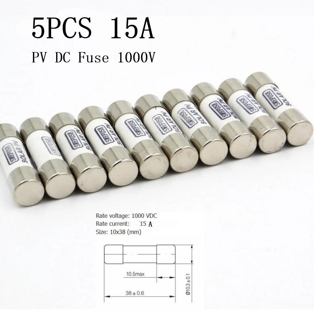 15A 消費電力ユニットヒューズ PV DCヒューズ シャワー/ストーブ用 10*38MM 1000 VDC 15アンペアヒューズ 15A アクセサリー 電気機器 ソケット用