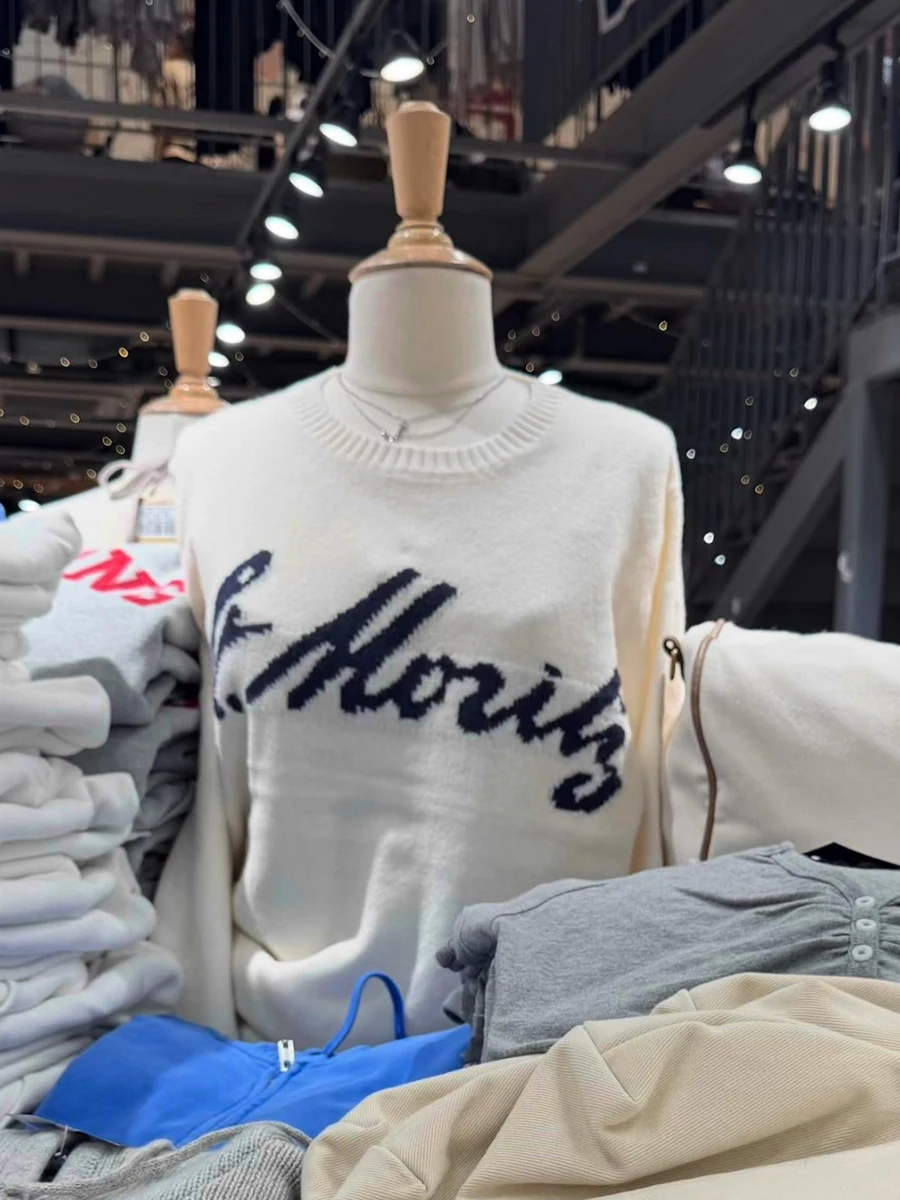 Maglione lavorato a maglia con grafica a lettera donna autunno nuovo girocollo manica lunga pullover maglioni stile preppy maglione casual allentato
