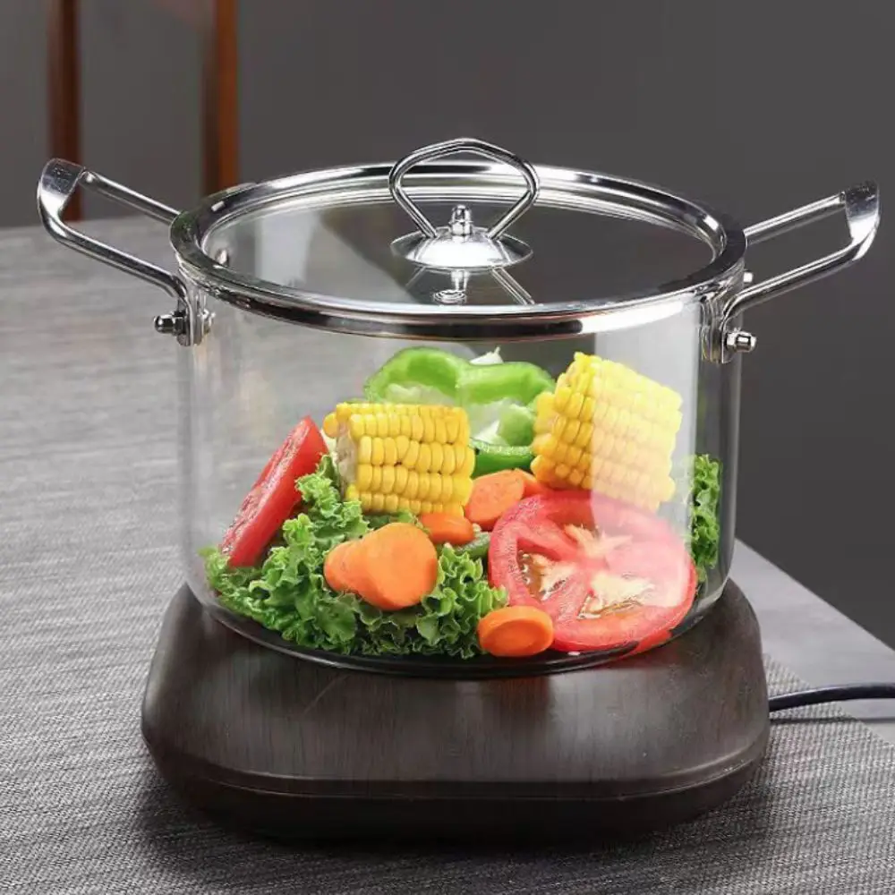 Olla de cocina moderna de vidrio de borosilicato, cacerola de vidrio minimalista con dos asas, olla de leche transparente resistente al calor, fideos