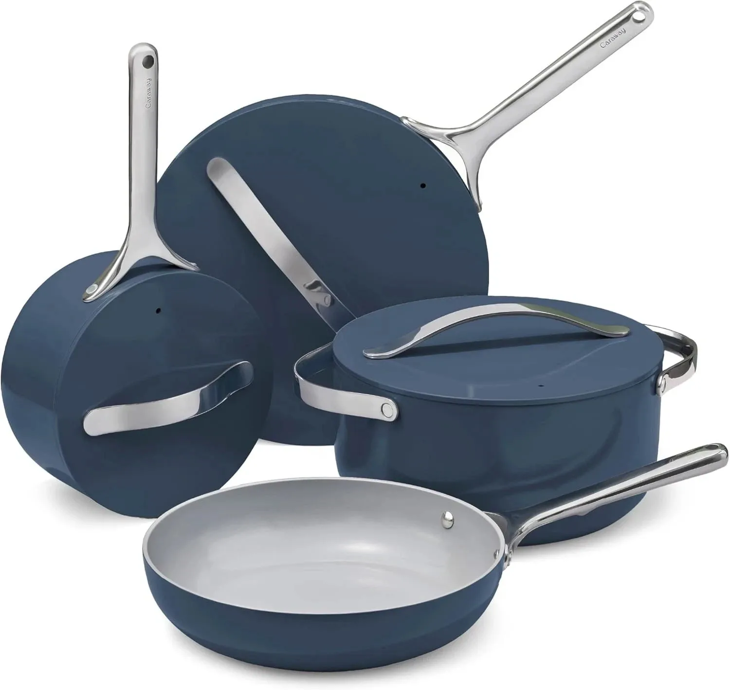 

Nonstick Ceramic Cookware 12 Piece Set with Storage Navy Blue