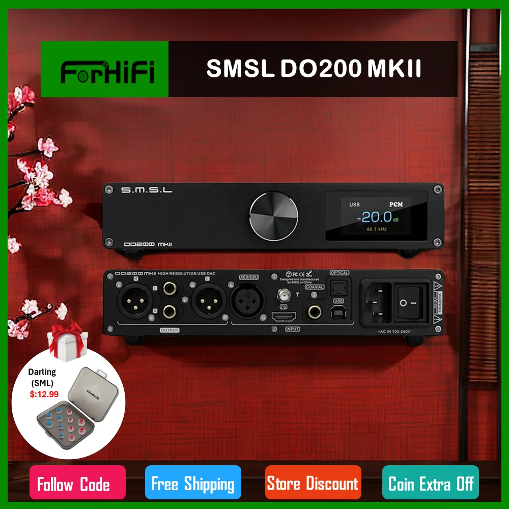 

SMSL DO200 MKII MQA ЦАП ES9068AS XMOS XU316 Bluetooth OPA1612*5 ампер DSD512 768 кГц 32 бит USB/оптический/коаксиальный/AES аудиодекодер