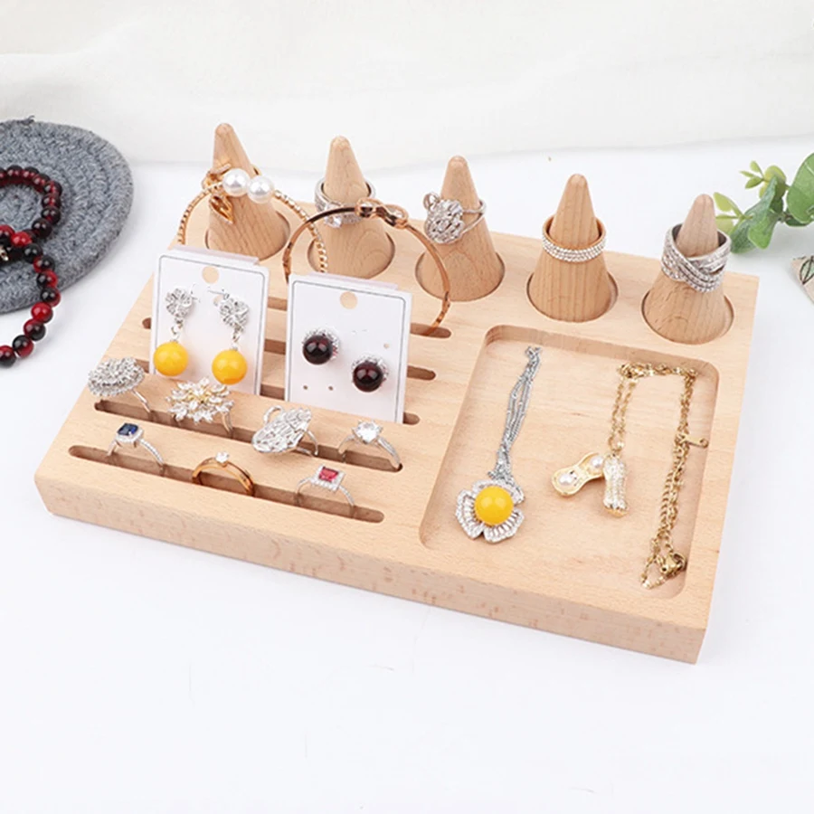 Finger Type 5 Ring Display Stand Wooden Jewelry Ring Display Tray Counter Jewelry Display Storage Box Tray Storage