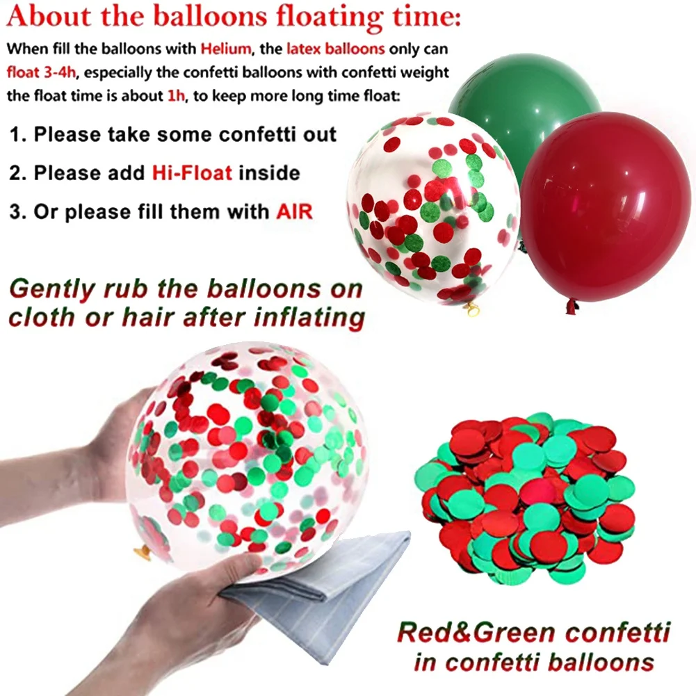 50 pezzi di palloncini natalizi in lattice da 12 pollici, decorazioni natalizie, palloncini di Babbo Natale, decorazioni per festival, rosso verde