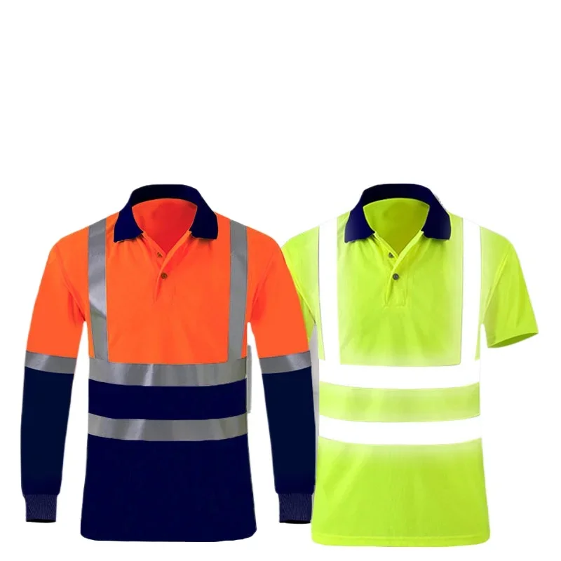 

Summer Quick Dry Shirt Hi Vis Workwear Contrast Color Safety Long Sleeve Polo Shirt Reflective Work Tops For Working